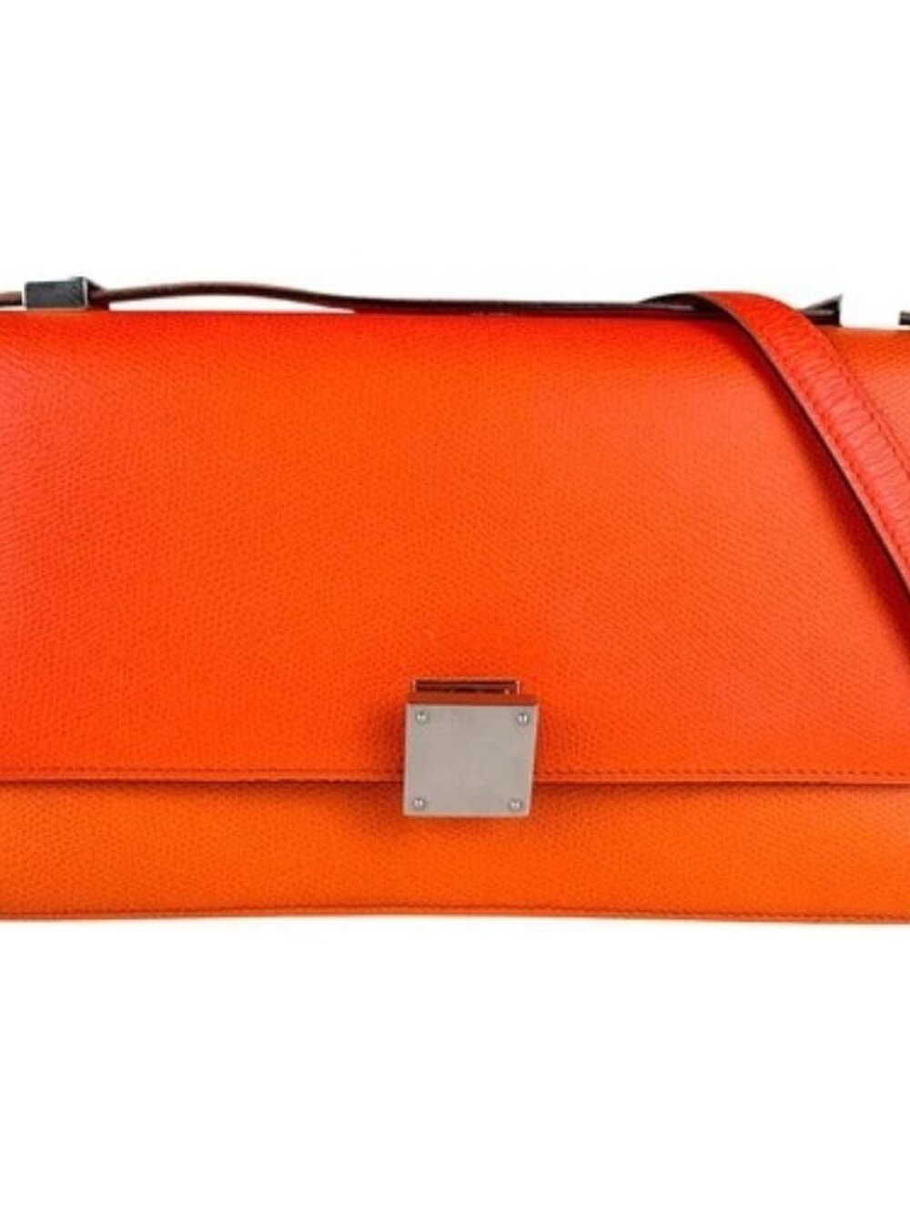 Auth CELINE Classic Box Shoulder Bag Neon Orange Leather/Silvertone - z8809